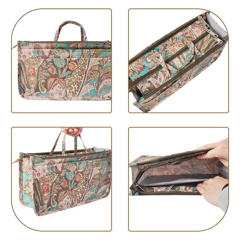 Vercord Patterned Purse Handbag Tote Pocketbook Bag Organizer Insert with Zipper Handle for Women Medium Peacock Flower - Image 4
